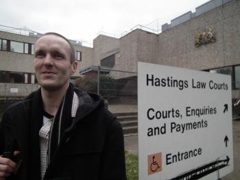 Gabriel Carlyle outside Hastings magistrate court, 20 March.