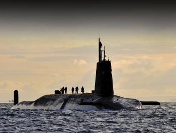 Nuclear sub HMS Vanguard arrives back at Faslane, Scotland. PHOTO: CPOA (PHOT) TAM MCDONALD @UK MOD / CROWN COPYRIGHT
